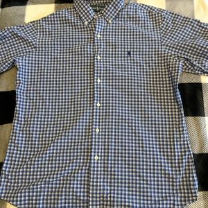 Polo Ralph Lauren Custom Fit  Large Mens Blue White Plaid  Short Sleeve